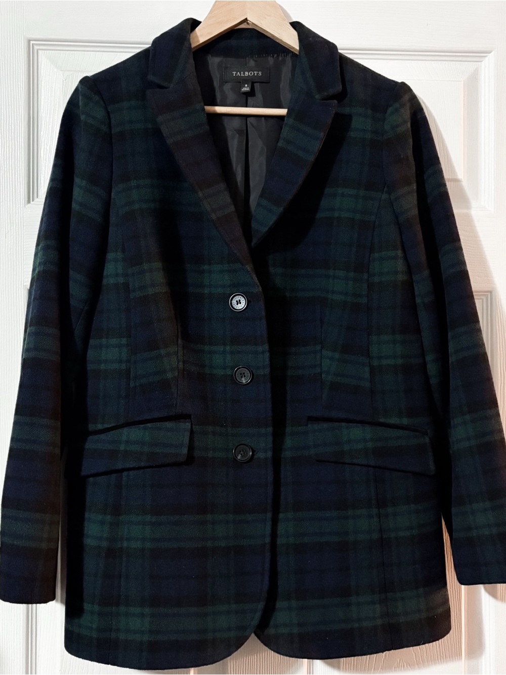 Talbots Blackwatch green Plaid Long Blazer wool* Coat Blogger influencer size 8